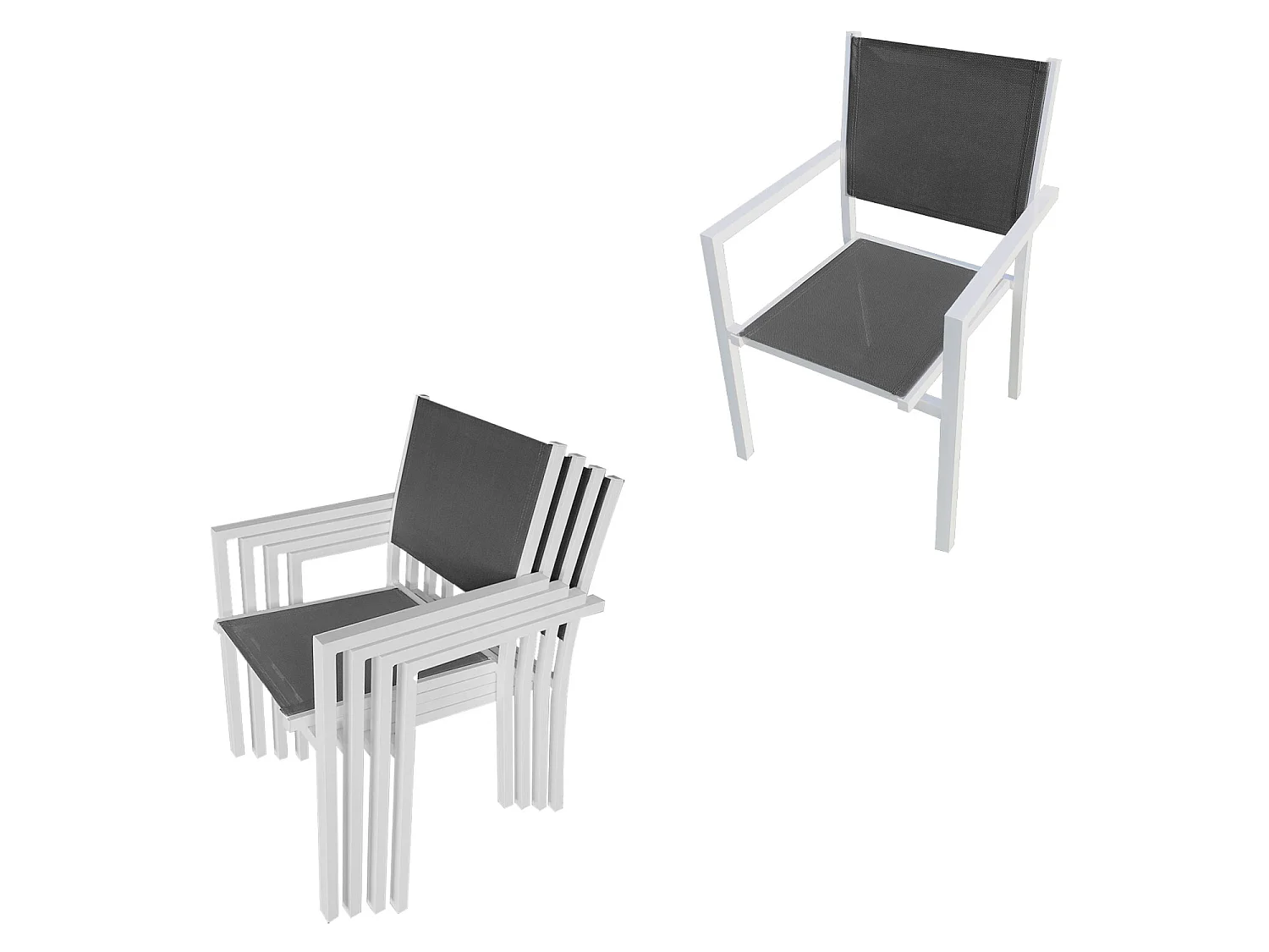 Salon de jardin LAMPEDUSA extensible en textilène gris 8 places - aluminium blanc
