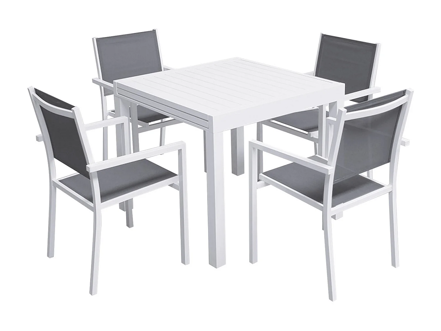 Salon de jardin VENEZIA extensible 90/180 en textilène gris 8 places - aluminium blanc