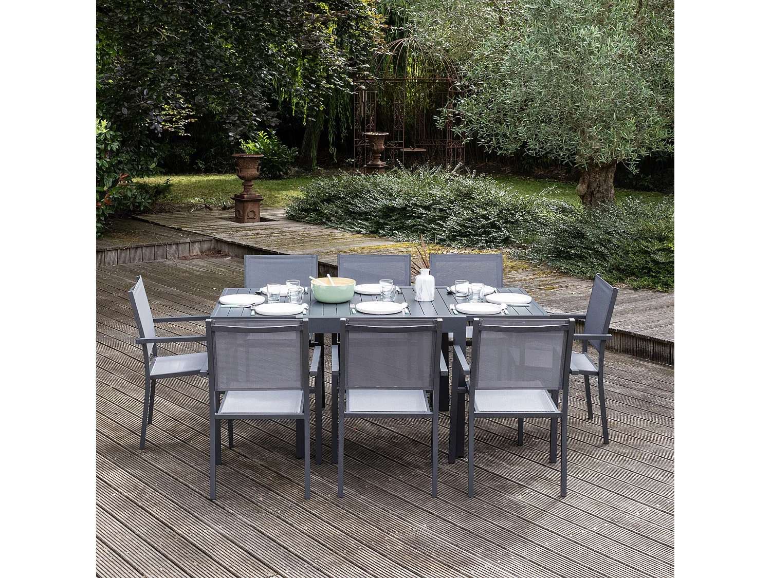 VENEZIA Uitschuifbare tuinset 90/180 in grijs textilene 8 zitplaatsen - aluminium antraciet