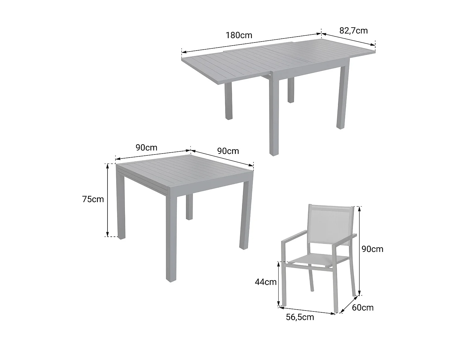 VENEZIA Uitschuifbare tuinset 90/180 in grijs textilene 8 zitplaatsen - aluminium antraciet