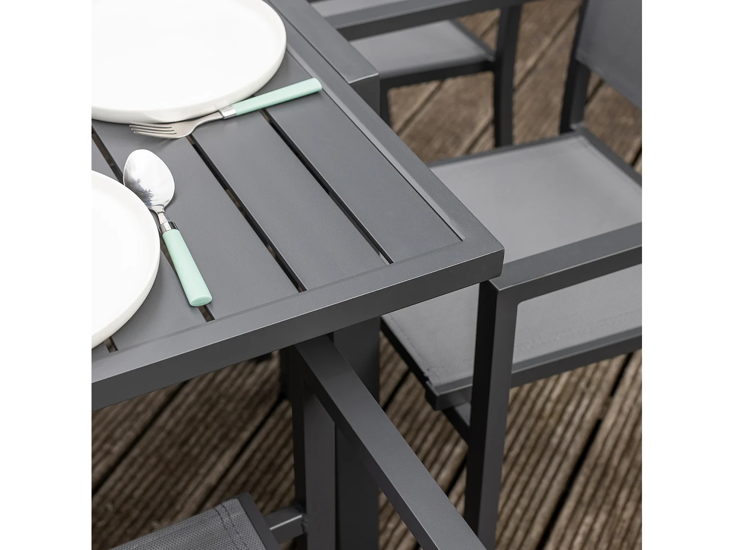 Salon de jardin VENEZIA extensible 90/180 en textilène gris 8 places - aluminium anthracite