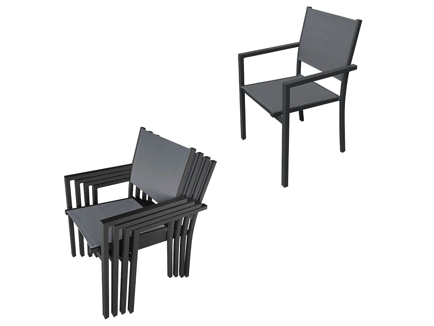Salon de jardin VENEZIA extensible 90/180 en textilène gris 8 places - aluminium anthracite