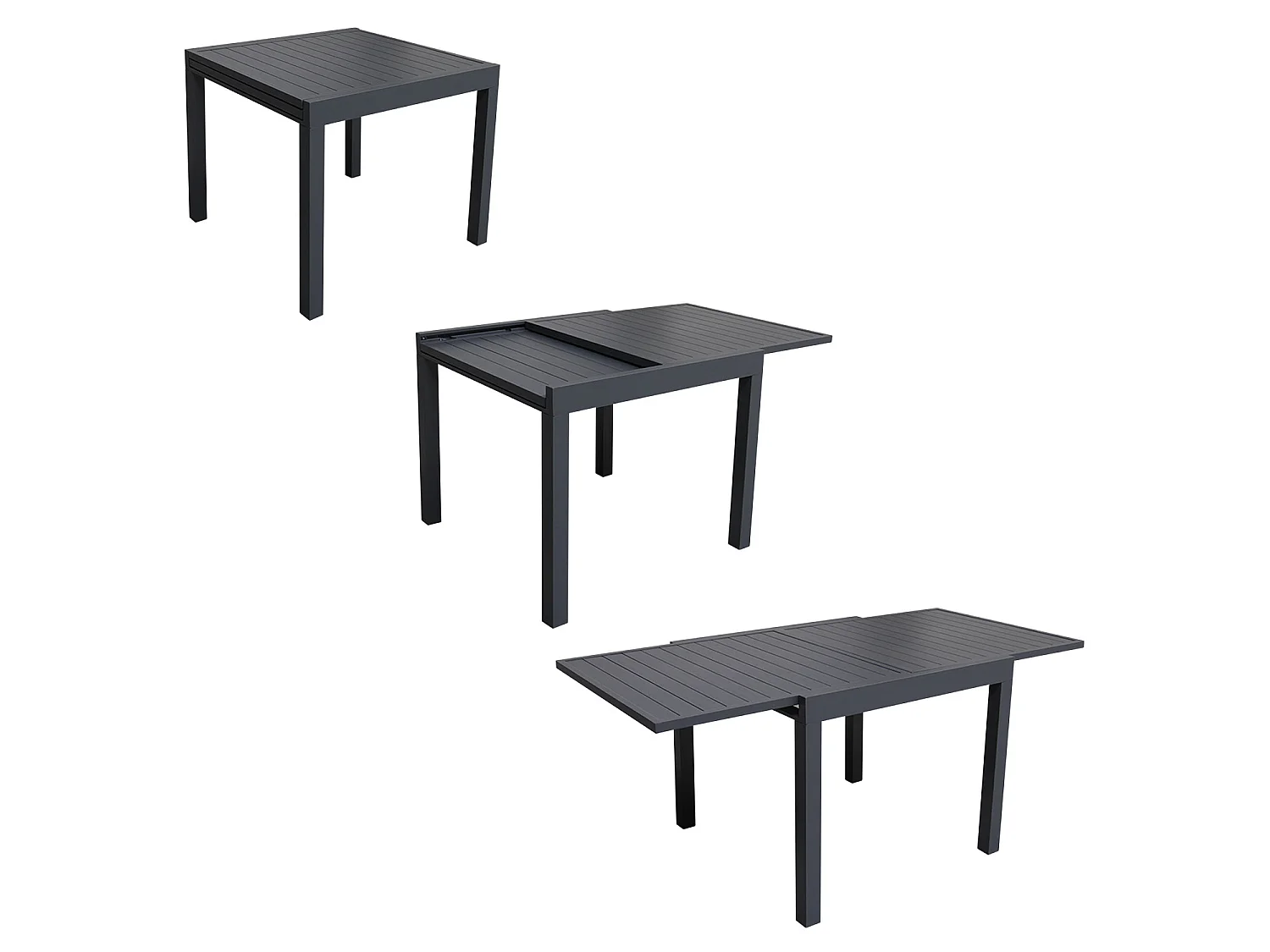Salon de jardin VENEZIA extensible 90/180 en textilène gris 8 places - aluminium anthracite