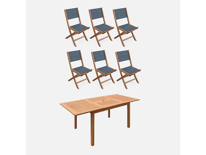 Mesa de jardín de madera extensible, 6 sillas madera