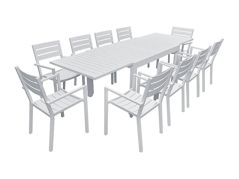 Salon de jardin VENEZIA extensible 132/264 en aluminium blanc - 10 places