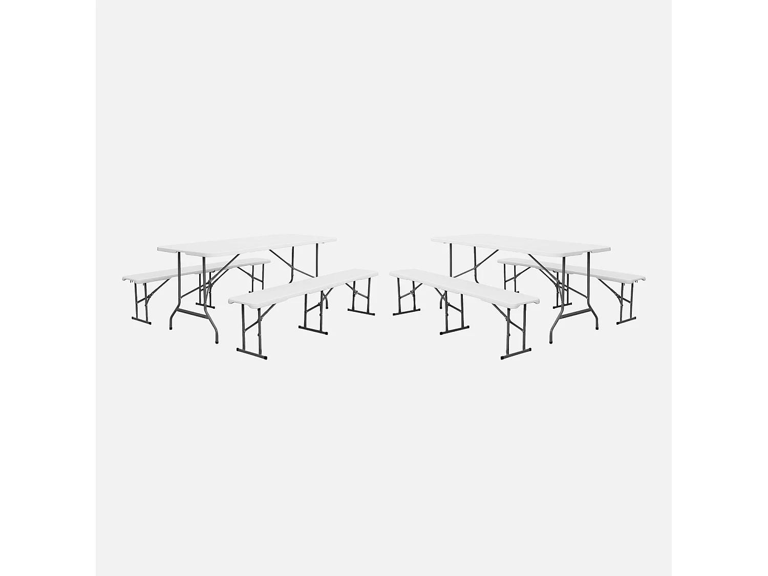 Lot de 2 tables de réception pliantes acier 2 bancs Fiesta 180cm blanc