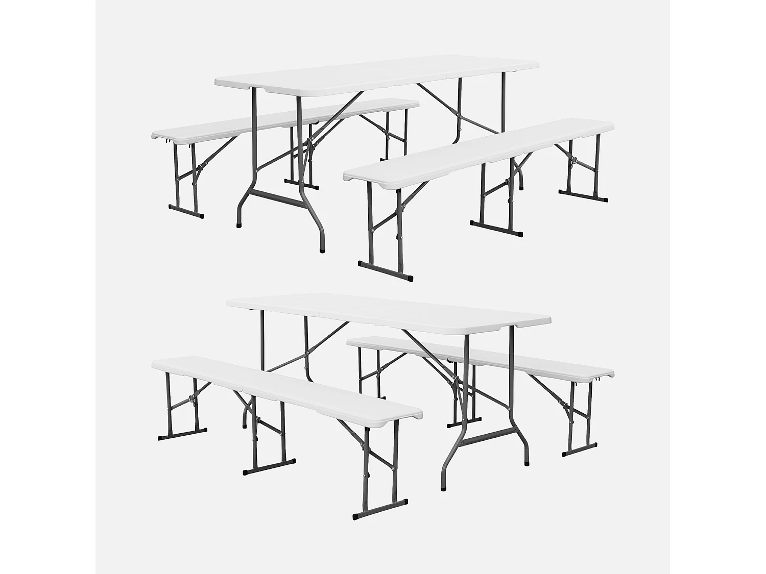 Lot de 2 tables de réception pliantes acier 2 bancs Fiesta 180cm blanc