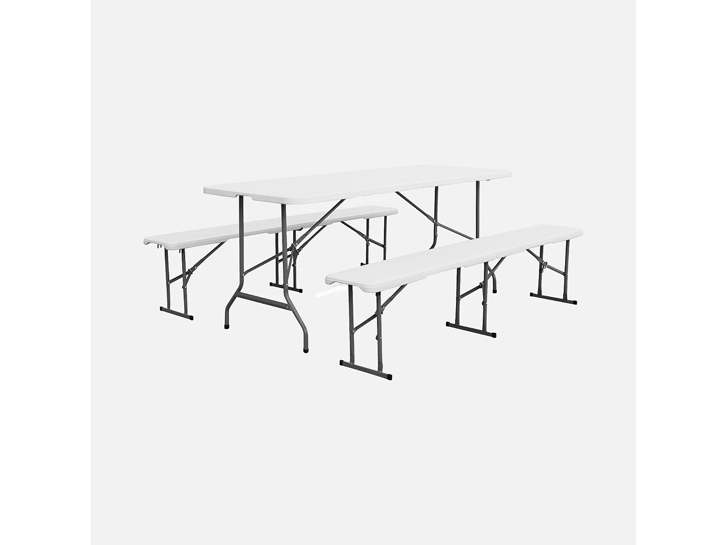 Lot de 2 tables de réception pliantes acier 2 bancs Fiesta 180cm blanc