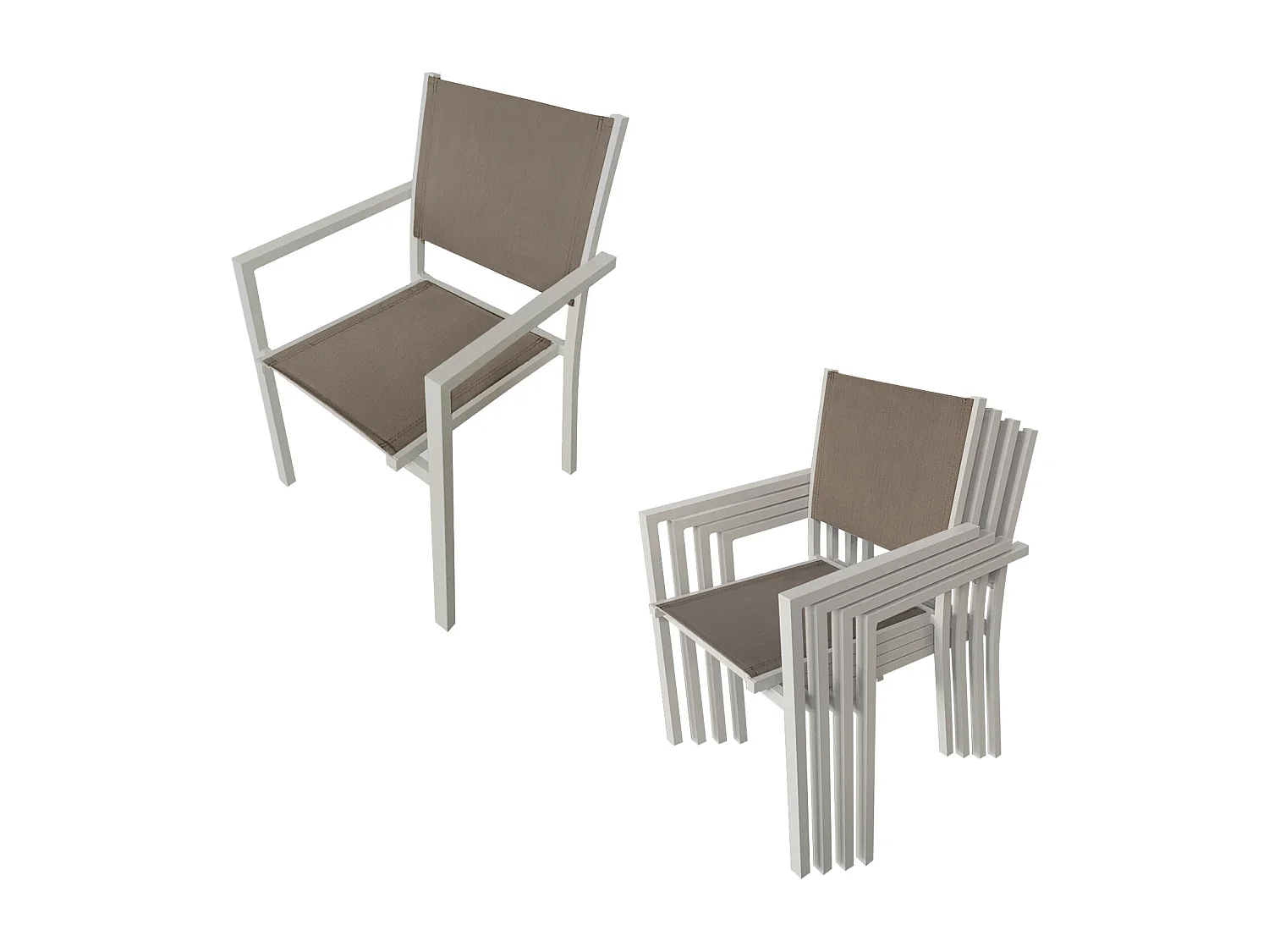 Salon de jardin BERGAMO en textilène taupe 6 places - aluminium taupe