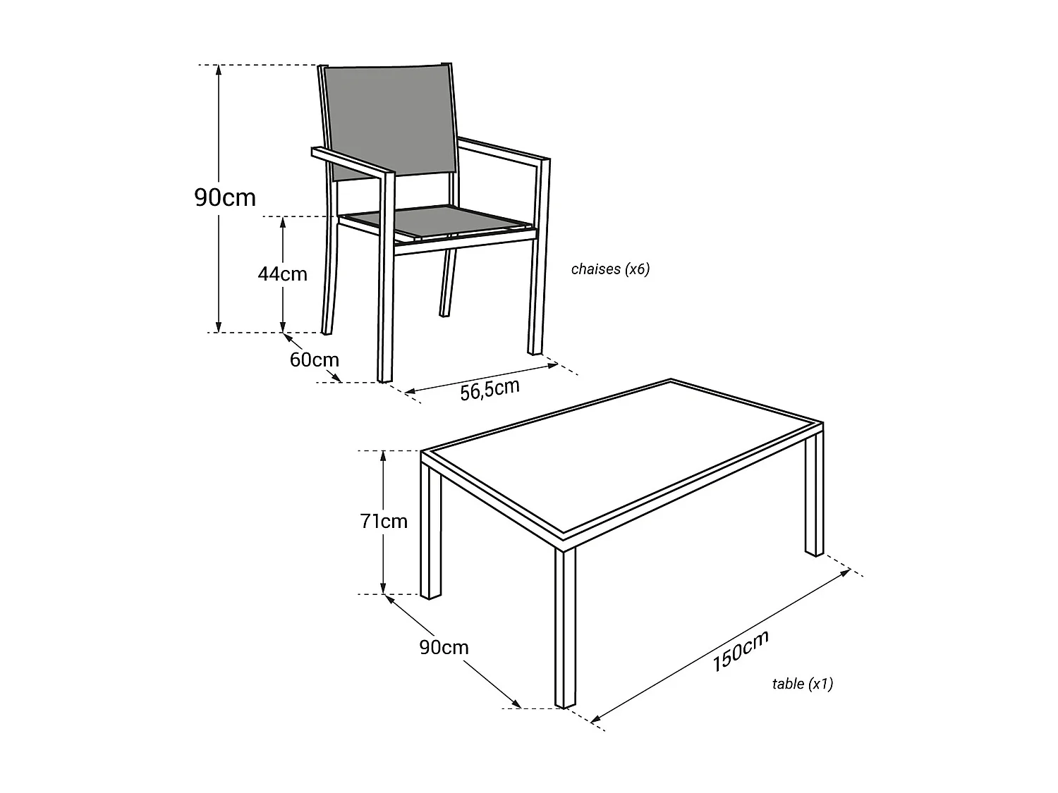 Salon de jardin BERGAMO en textilène taupe 6 places - aluminium taupe