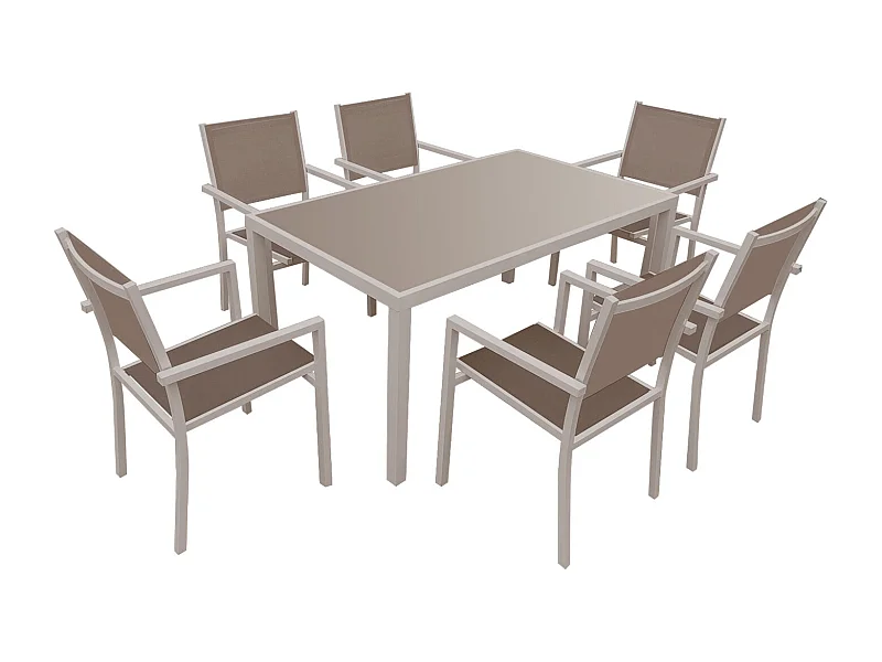 BERGAMO tuinset in textilene taupe 6 zitplaatsen - aluminium taupe