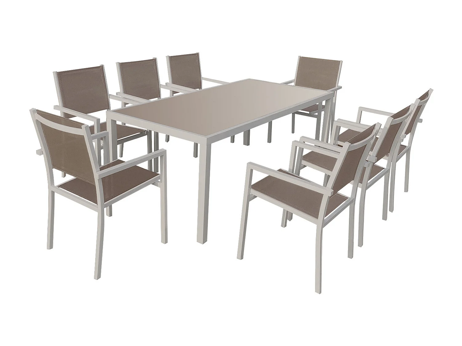 Salon de jardin BARI en textilène taupe 8 places - aluminium taupe