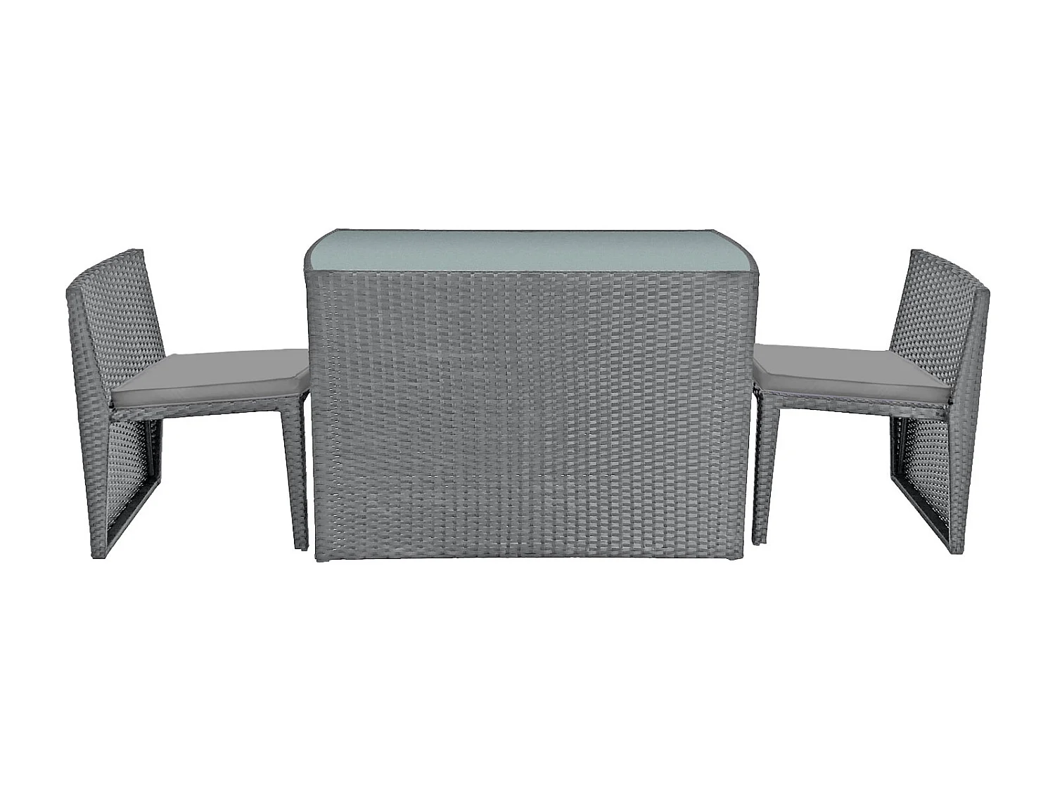 SANTORIN grijs gevlochten kunststof inbouw tuinmeubelen voor 2 - grijze kussens