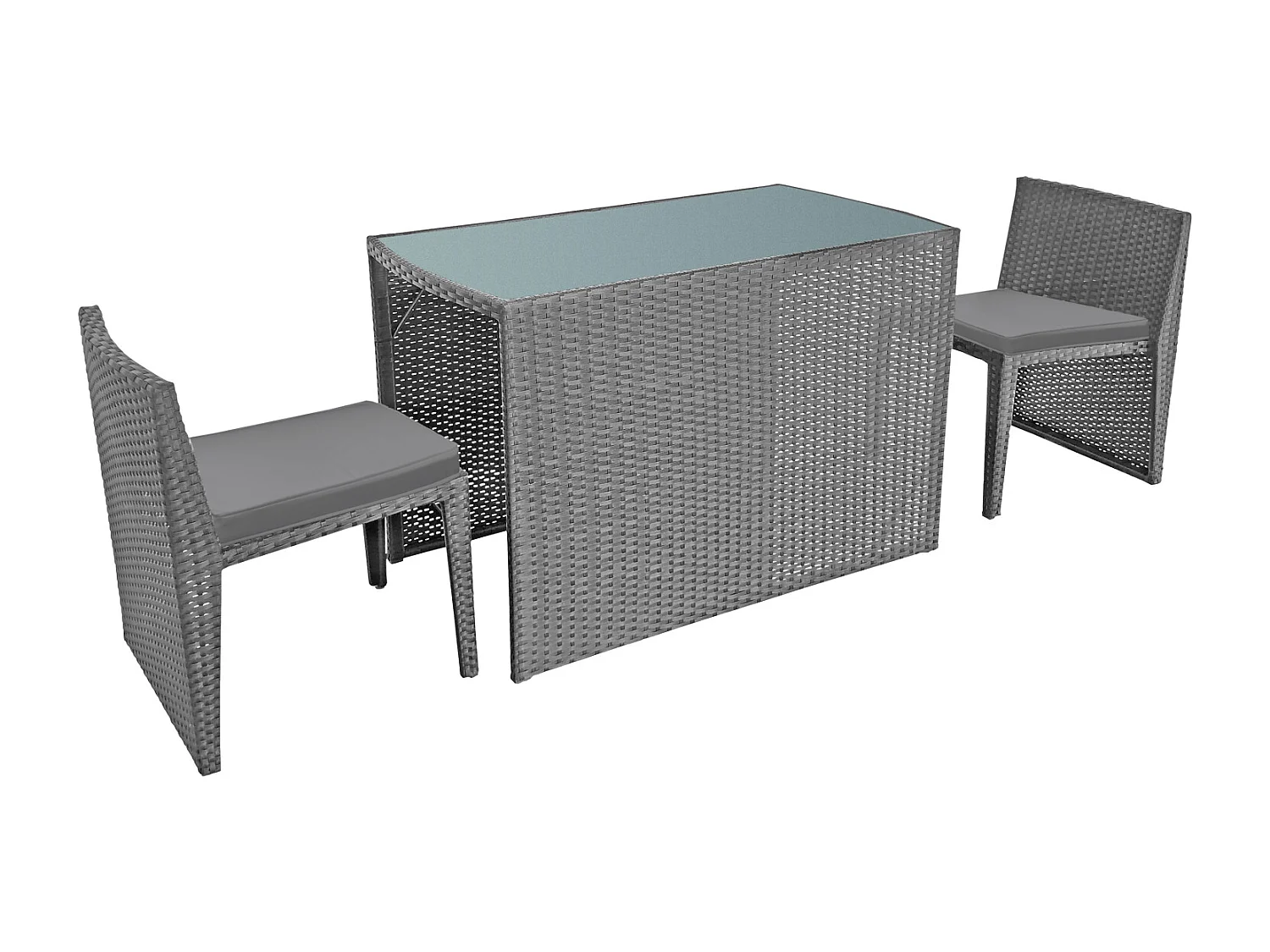 Salon de jardin encastrable SANTORIN en résine tressée grise 2 places - coussins gris