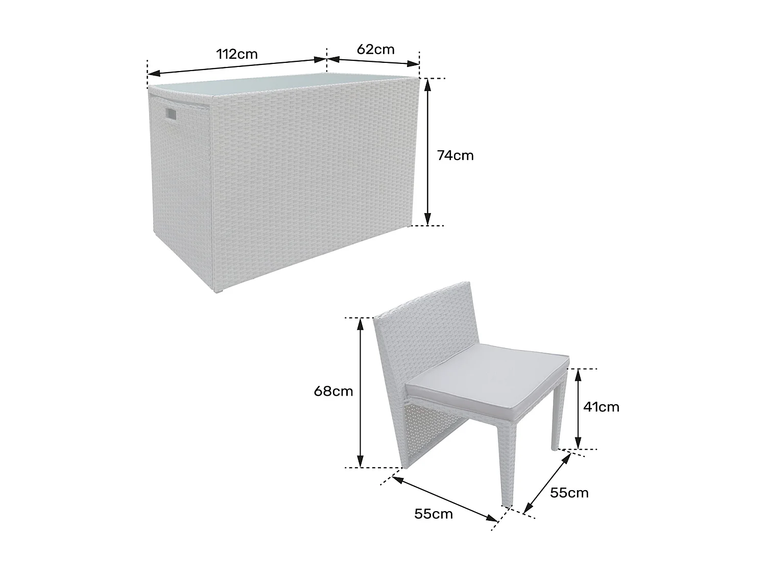 Salon de jardin encastrable SANTORIN en résine tressée grise 2 places - coussins gris