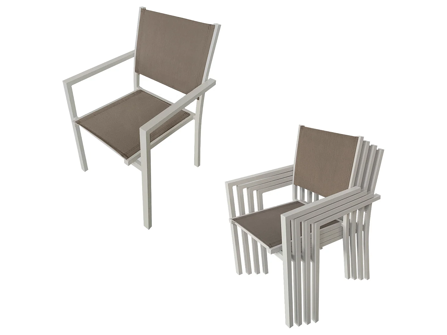 Salon de jardin CAGLIARI en textilène taupe 8 places - aluminium taupe
