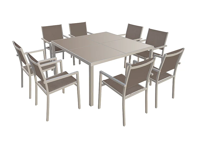 CAGLIARI taupe textilene tuinset 8 zitplaatsen - taupe aluminium