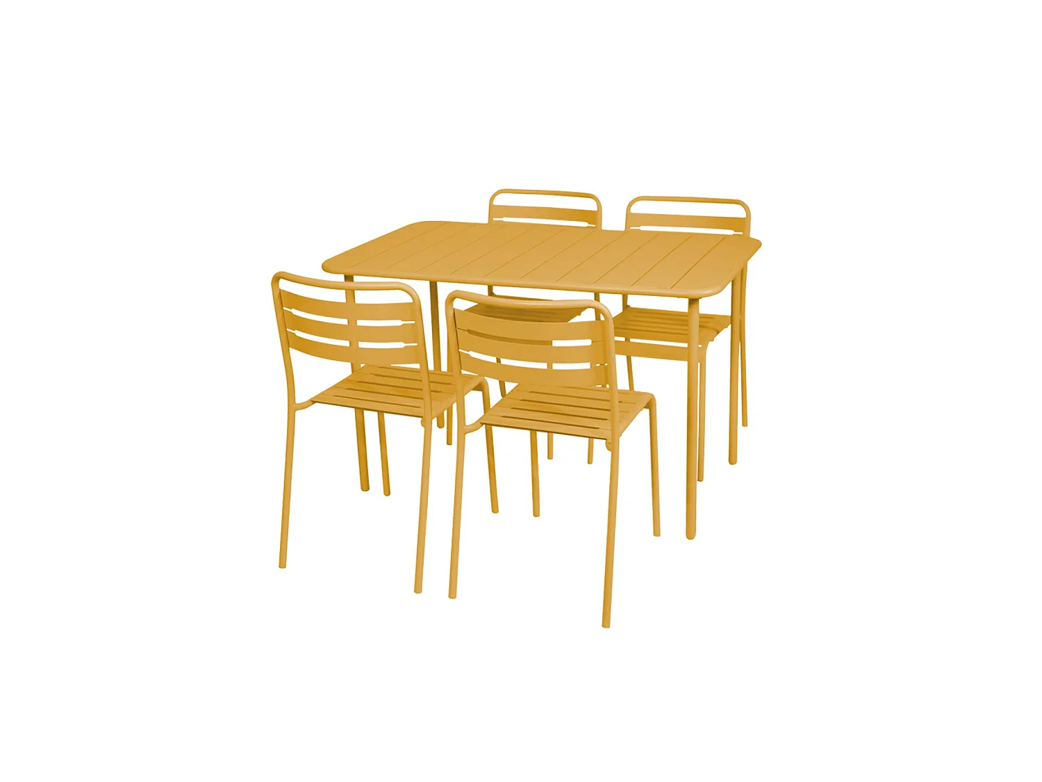 Set tavolo da giardino bistrot in metallo con 4 sedie, 120cm, ocra
