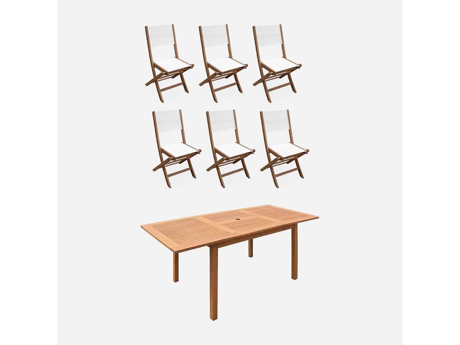 Mesa de jardín de madera extensible, 6 sillas madera