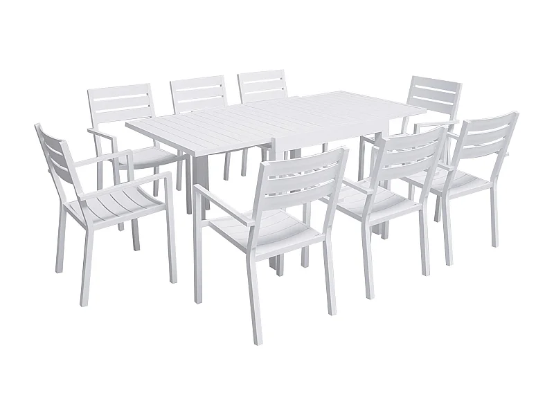 VENEZIA Uitschuifbare tuinset 90/180 in wit aluminium - 8 zitplaatsen