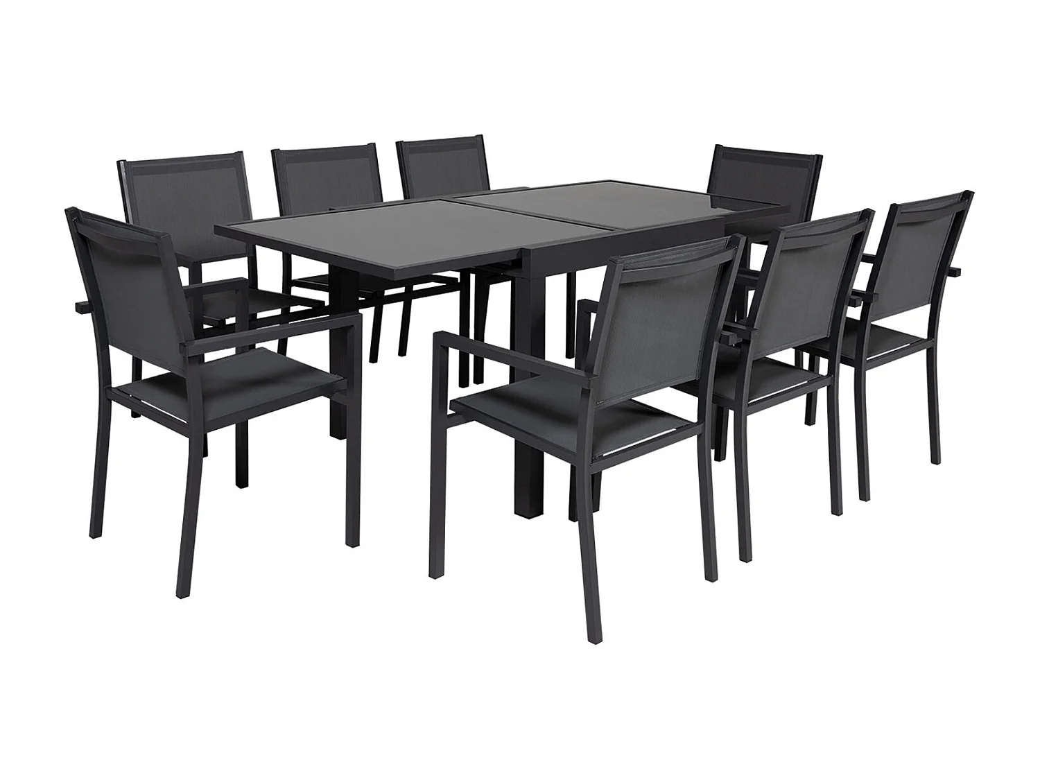 Salon de jardin LAMPEDUSA extensible en textilène gris 8 places - aluminium anthracite