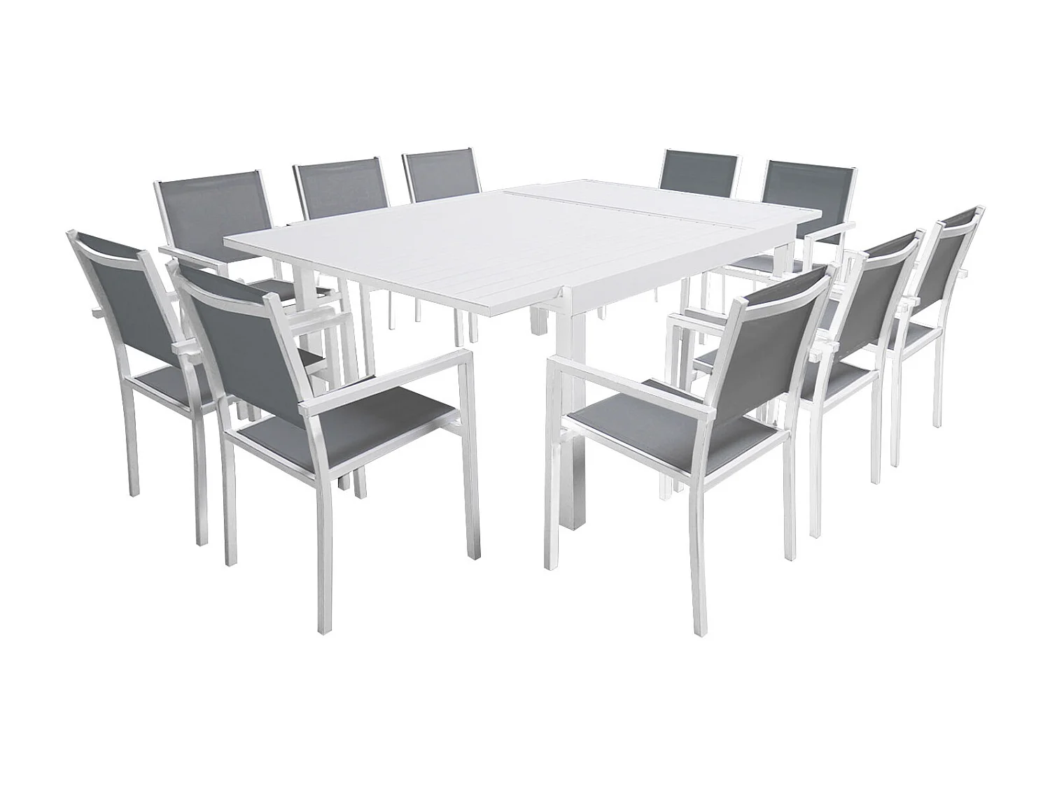 Salon de jardin extensible 10 places de 140/200cm en textilène gris - aluminium blanc VENEZIA
