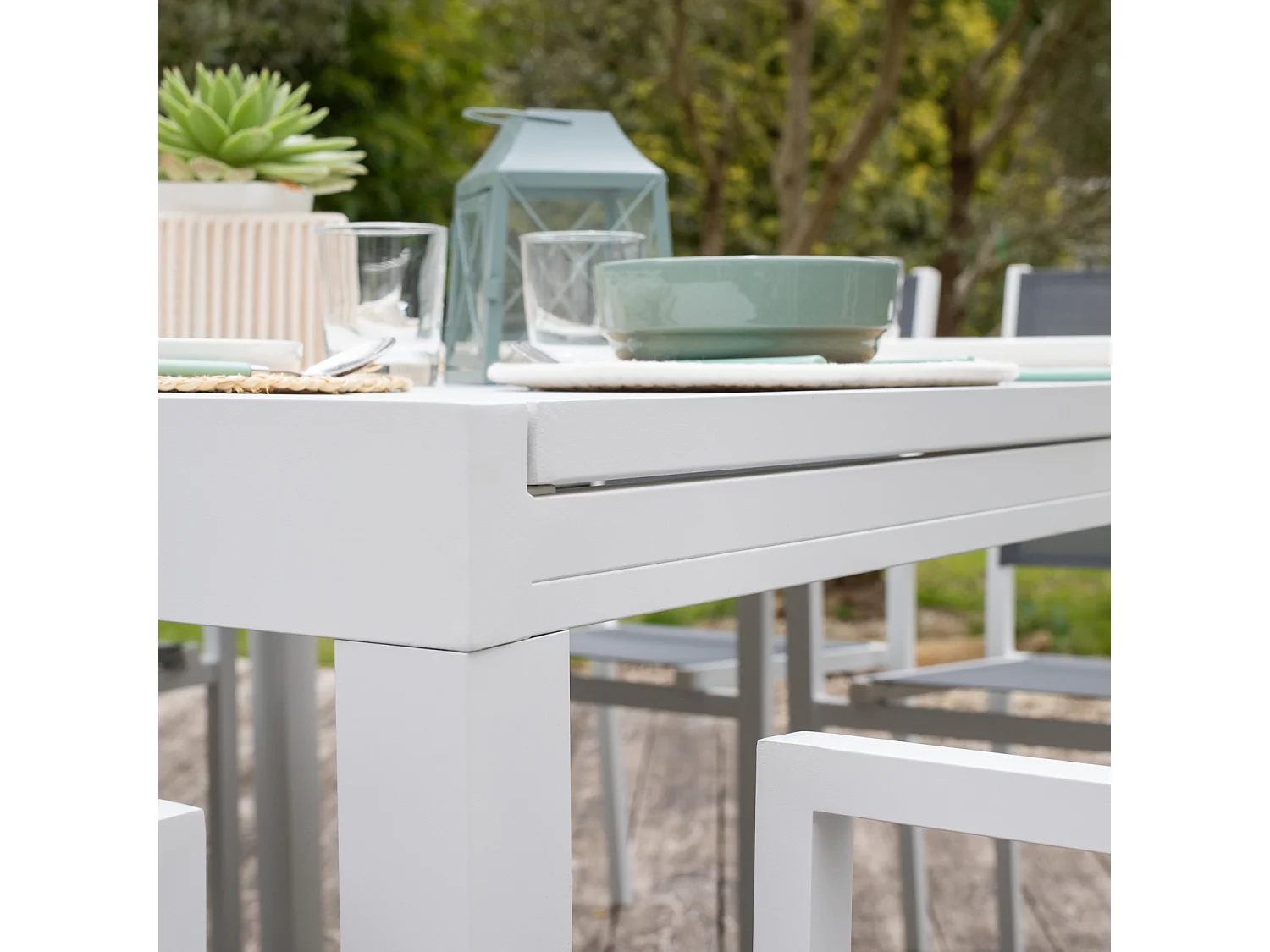 Salon de jardin extensible 10 places de 140/200cm en textilène gris - aluminium blanc VENEZIA