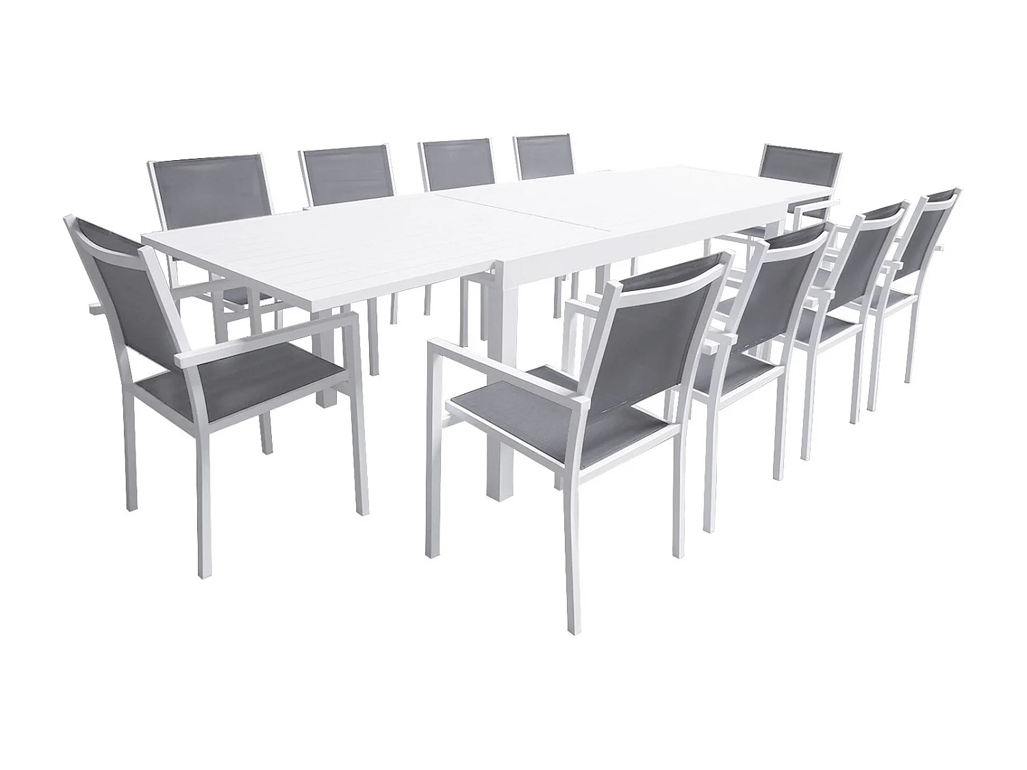 VENEZIA grijs textilene uittrekbare tuinset 180/300 - wit aluminium