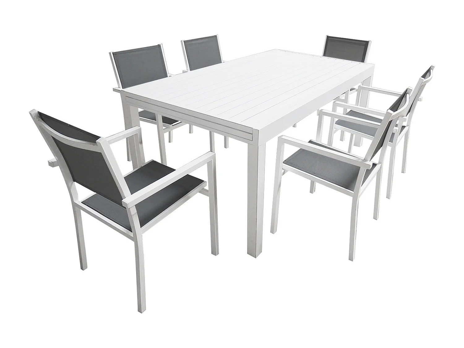 VENEZIA grijs textilene uittrekbare tuinset 180/300 - wit aluminium