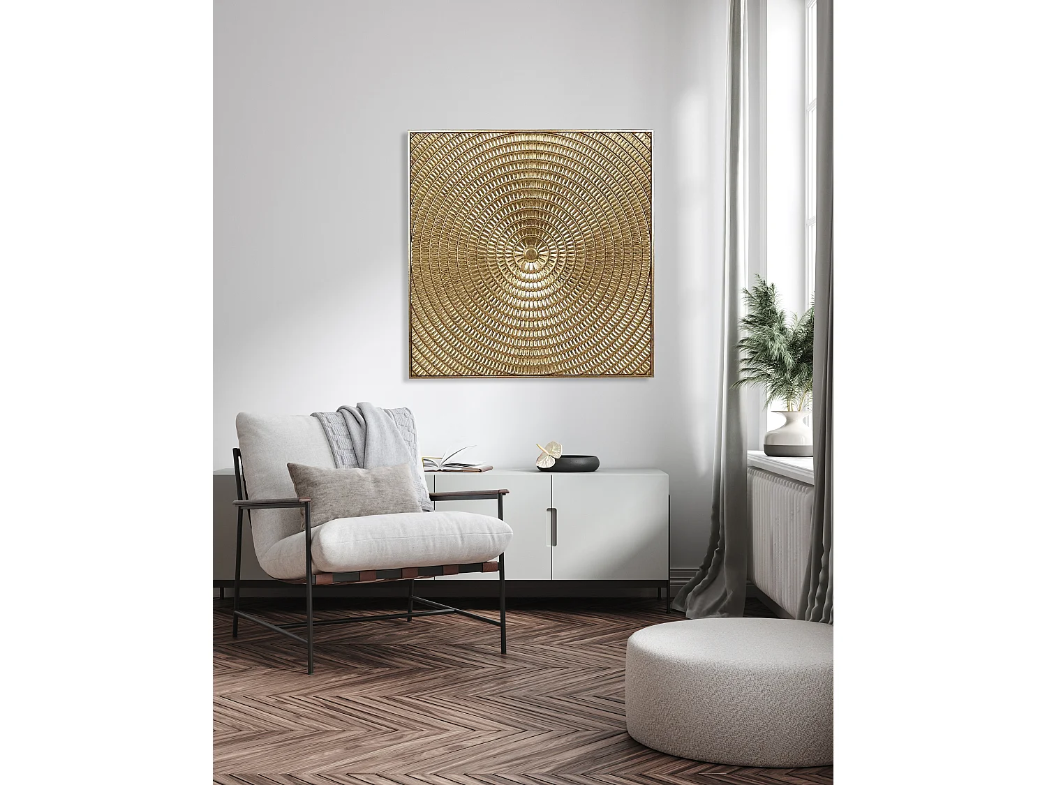 Plaque murale métal doré 99x4x99cm