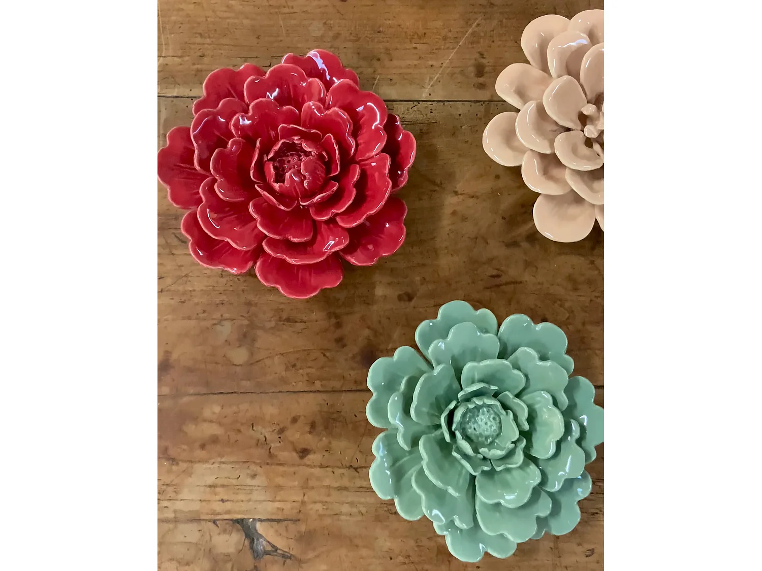 Déco murale fleur céramique rouge 17.2x17.2x4.7cm