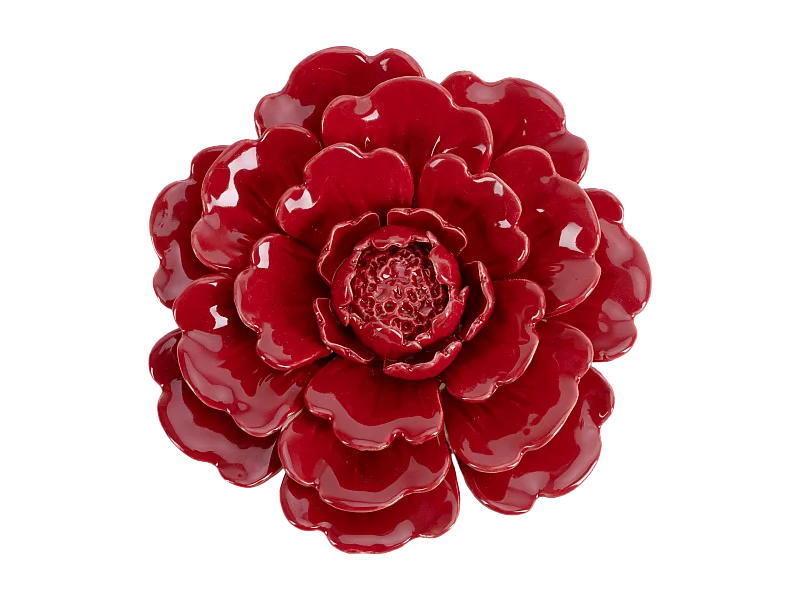 Déco murale fleur céramique rouge 17.2x17.2x4.7cm