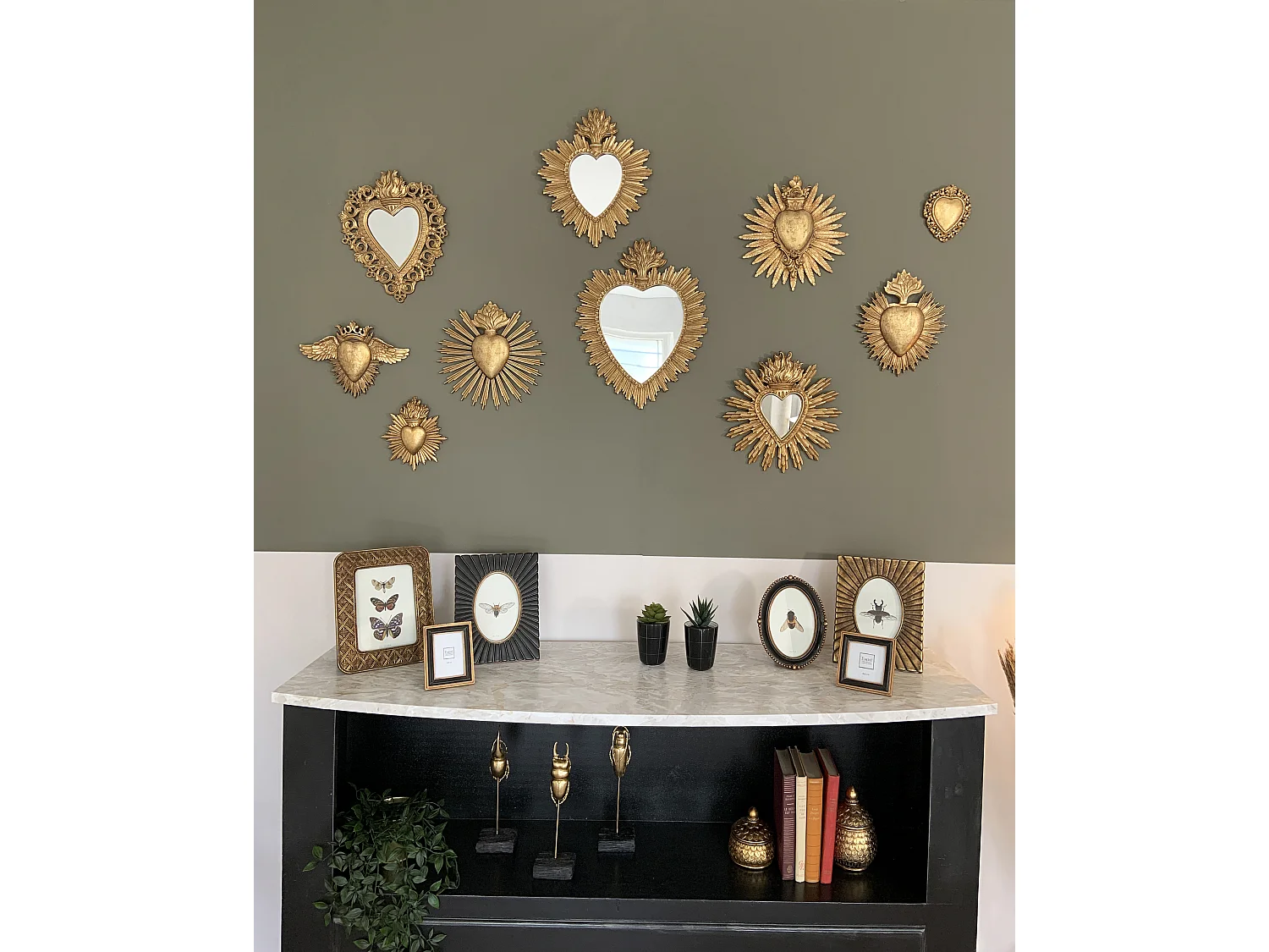 Déco miroir ex-voto coeur soleil 26.2x30.6cm