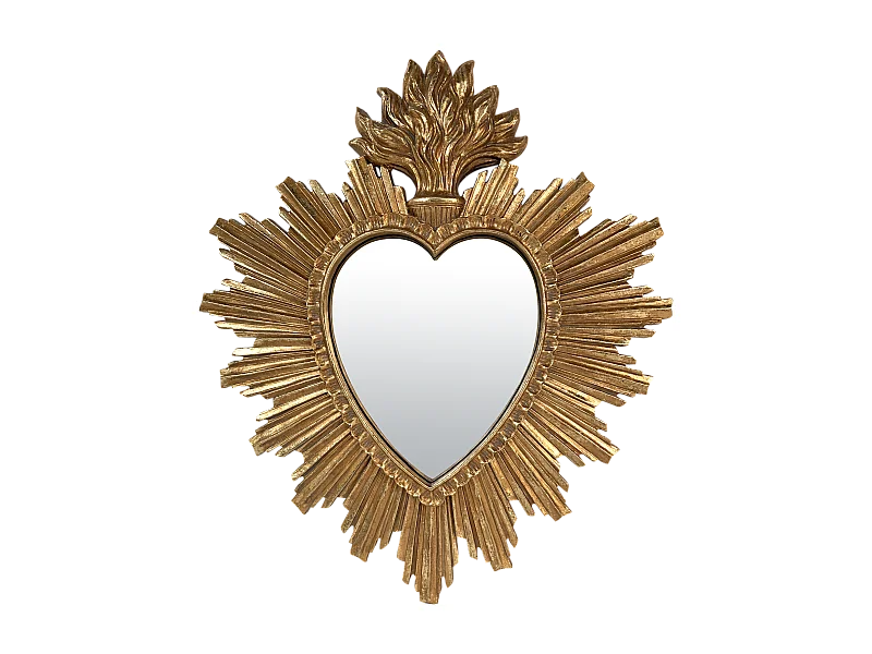 Déco miroir ex-voto coeur soleil 26.2x30.6cm
