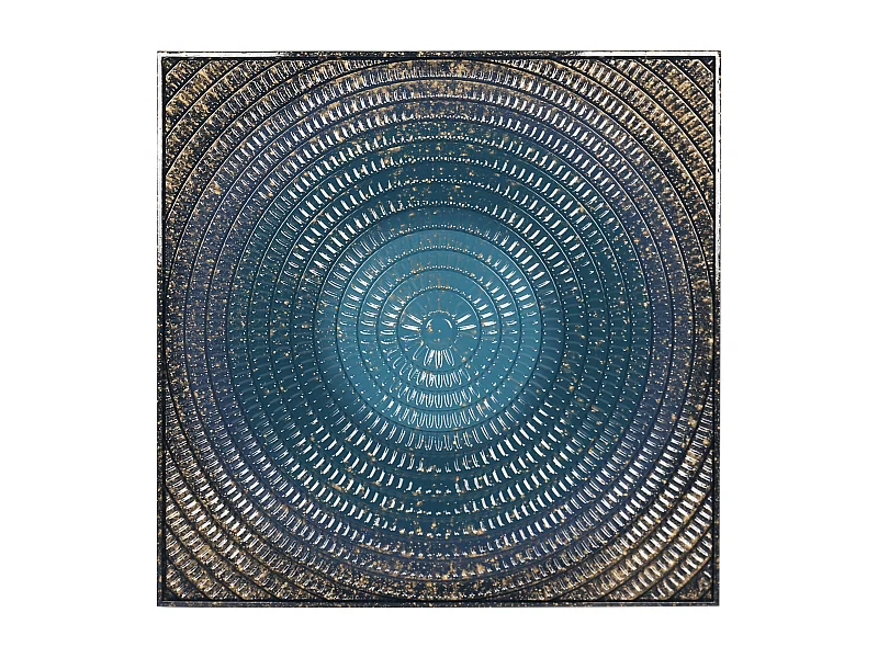 Plaque murale métal bleu et doré 99x4x99cm