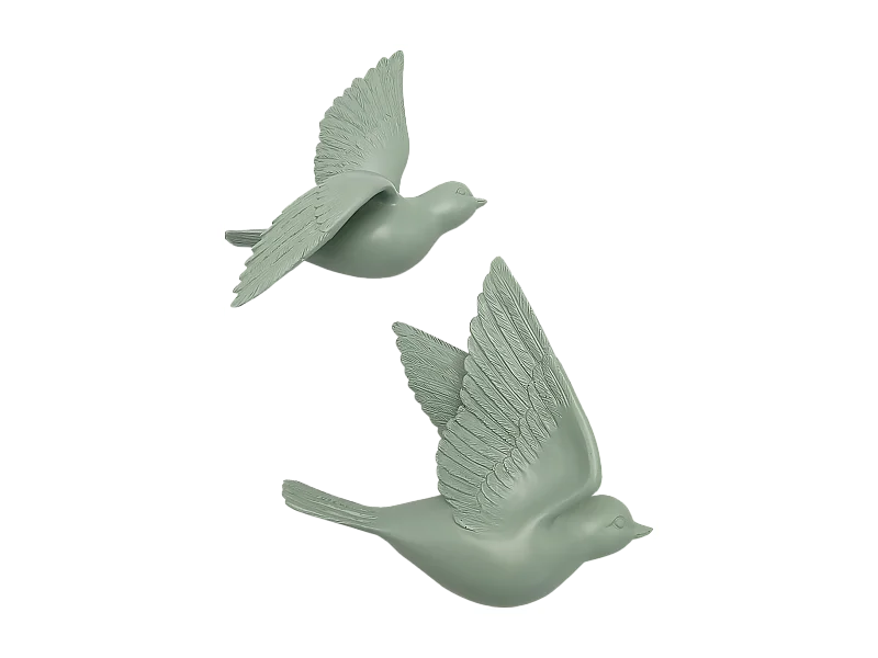 Lot de 2 déco murales oiseaux sauge 12,5x15cm