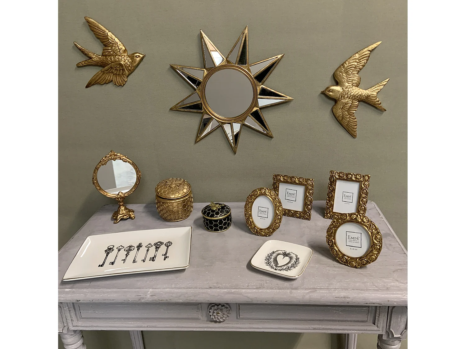 Déco murale oiseau doré 19,5x18,5cm