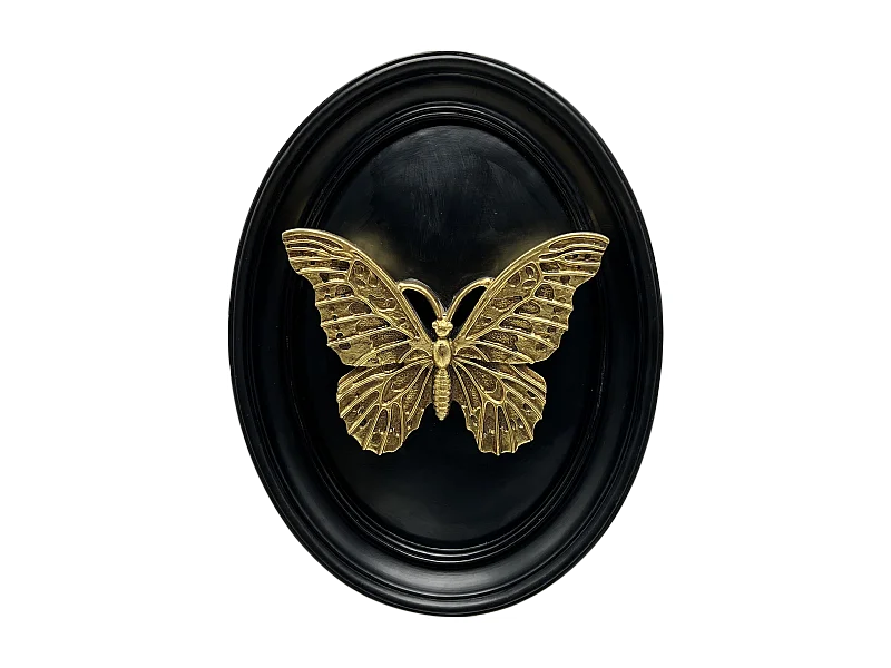 Déco murale papillon noir et doré 20.5x26.5cm