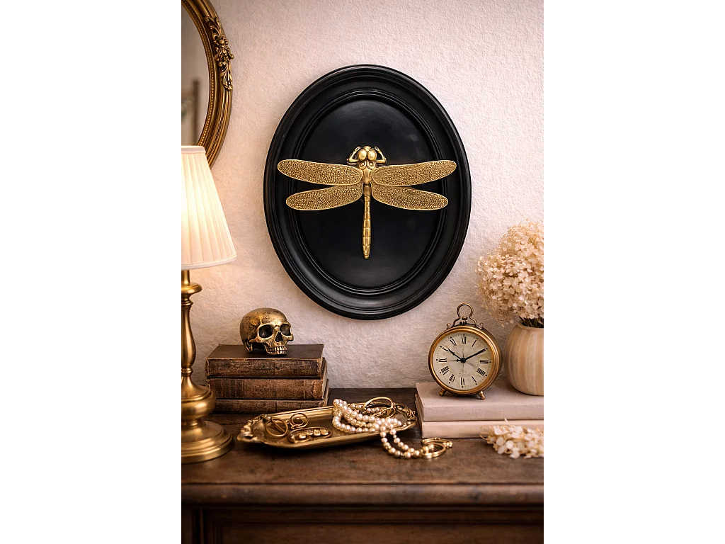 Déco murale libellule noir et doré 20.5x26.5cm