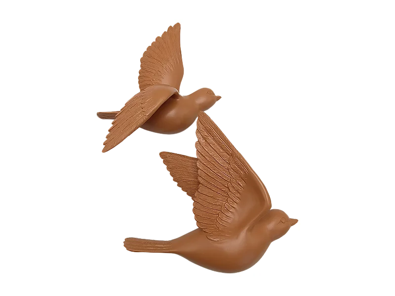 Lot de 2 déco murales oiseaux oranges 12,5x15cm