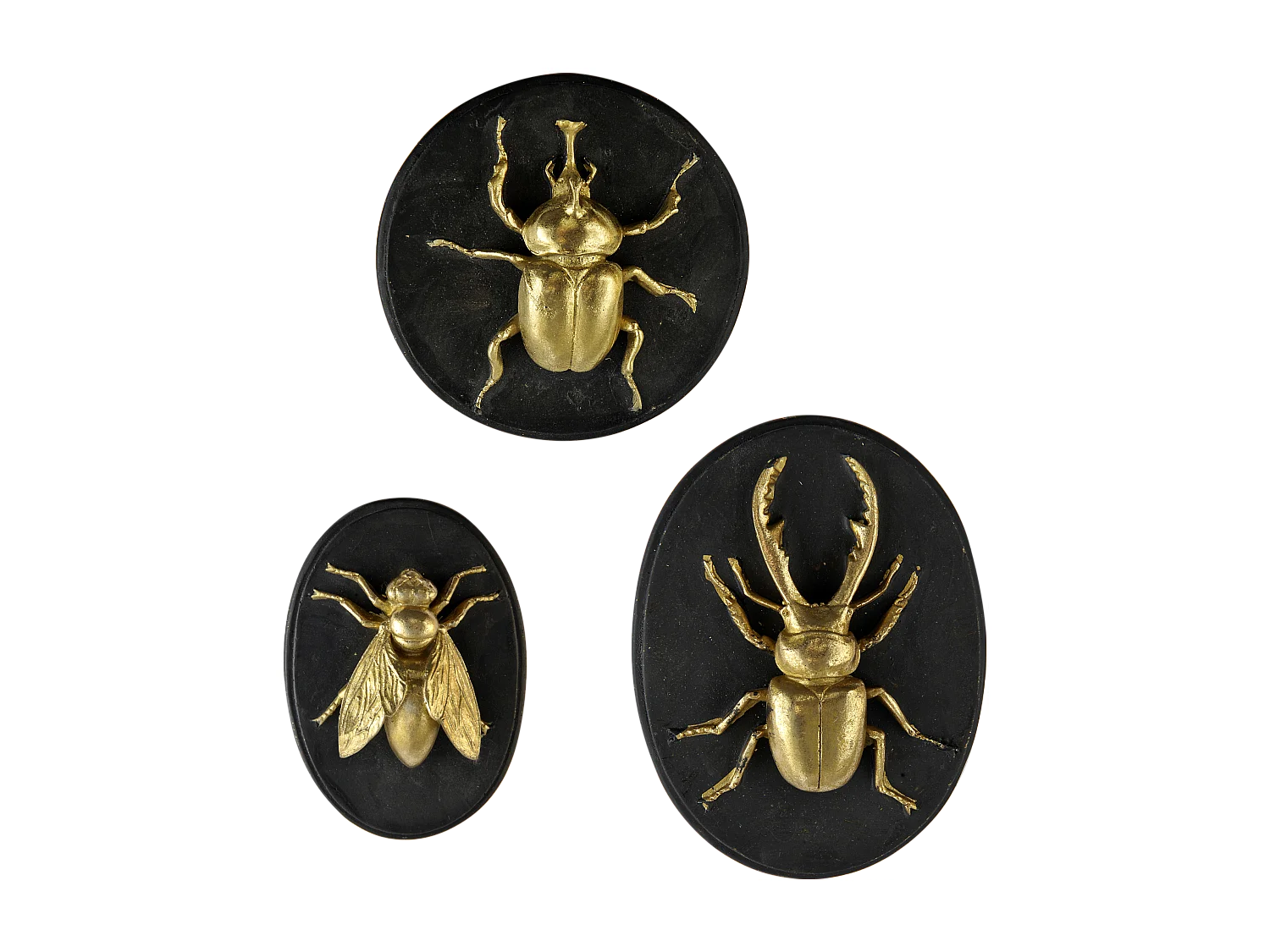 Lot de 3 déco murales abeille scarabée lucane noir et doré