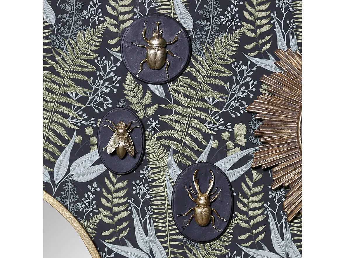 Lot de 3 déco murales abeille scarabée lucane noir et doré