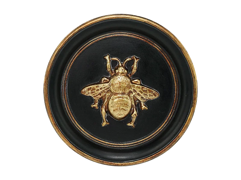 Déco murale ronde abeille noir et doré 20cm