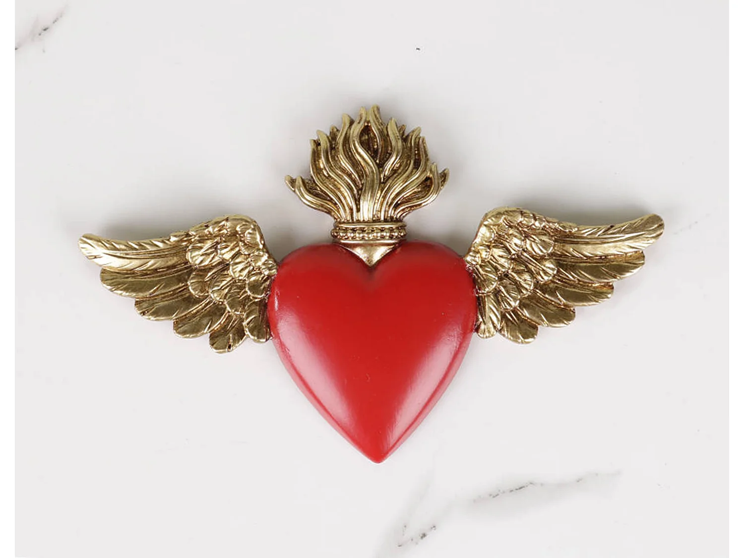 Déco murale ex-voto ailes rouge et doré 12x7.5cm