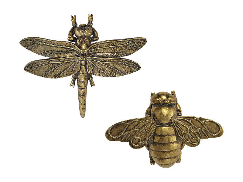 Lot de 2 insectes volants dorés 20x14/22x20cm