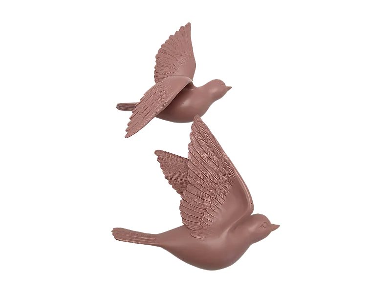 Lot de 2 déco murales oiseaux roses 12,5x15cm