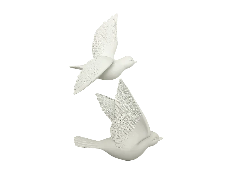 Lot de 2 déco murales oiseaux blancs 12,5x15cm