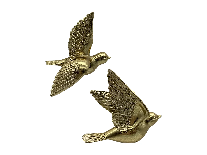 Lot de 2 déco murales oiseaux dorés 12,5x15cm