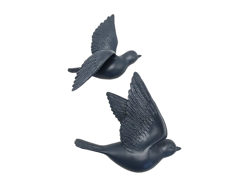 Lot de 2 déco murales oiseaux bleus 12,5x15cm