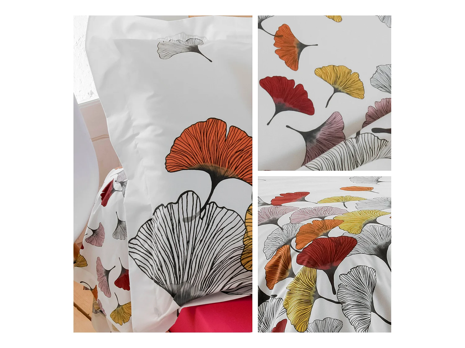 Housse de couette 140x200 cm Percale pur coton GINKGO Rose
